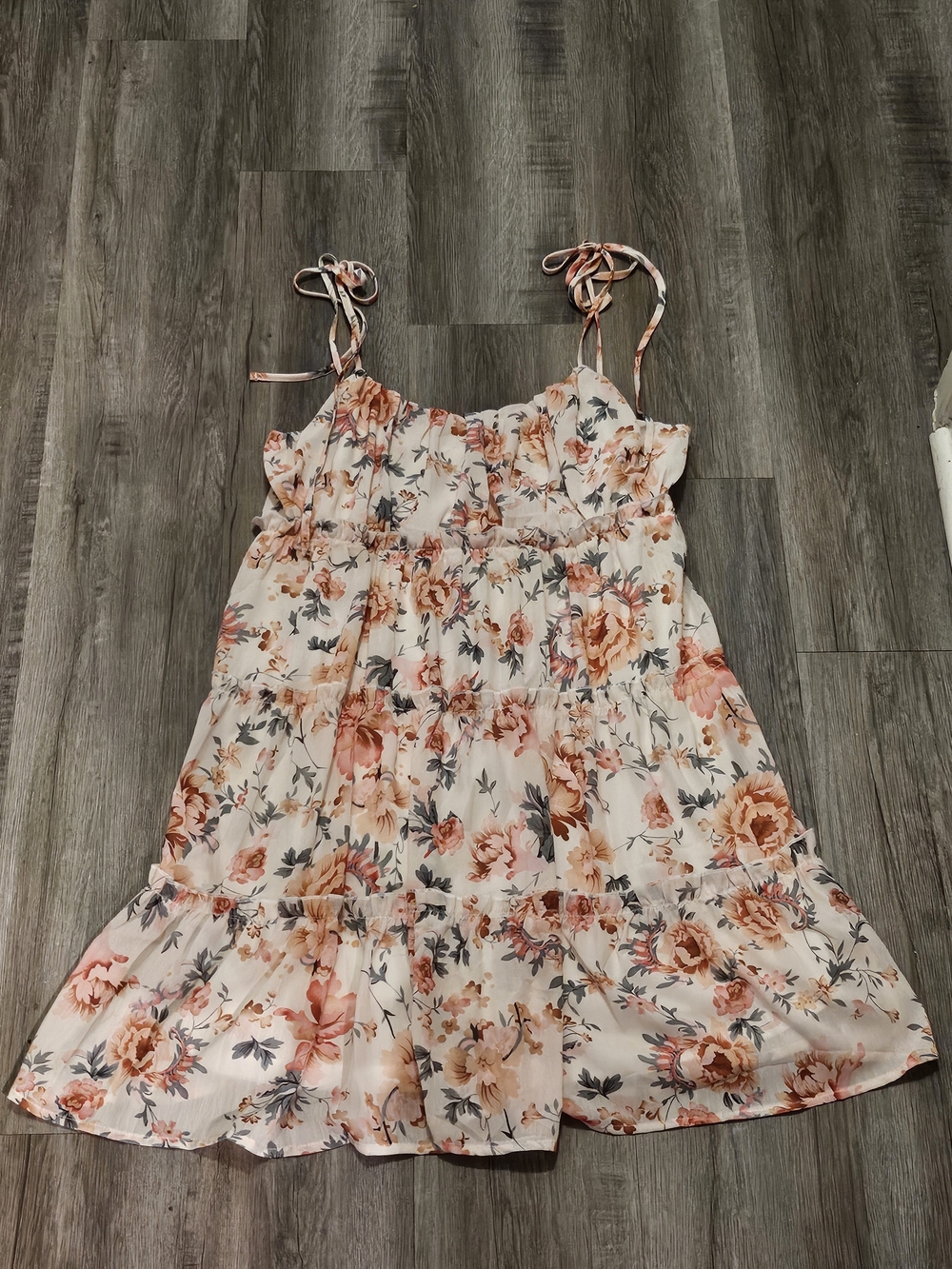 Pink Floral Tiered Sundress with Tie Straps
